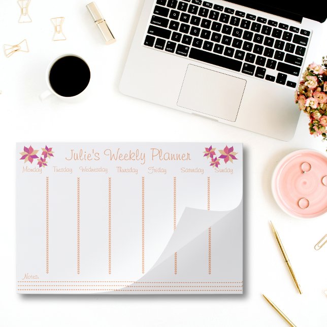 Personalized Floral Weekly Planner Pad (Personalized floral Weekly Planner)