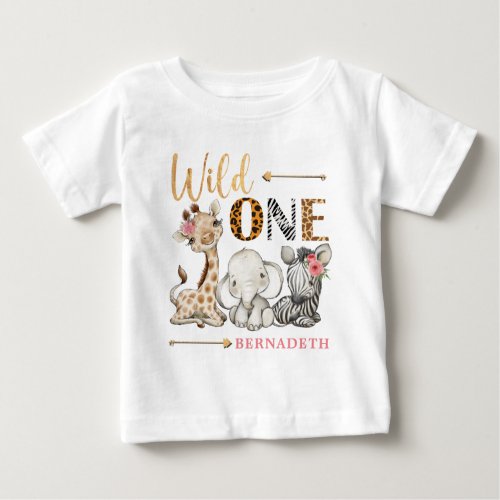 Personalized Floral WILD ONE Safari First Birthday Baby T_Shirt