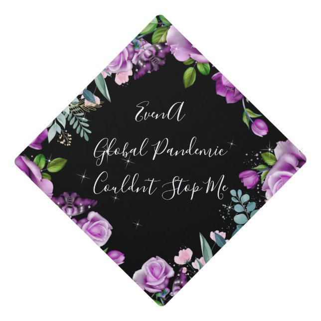 Personalized Floral With Custom Quotes Graduation  Cap Topper (Front)