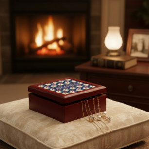 Personalized Floral Wooden Jewelry Keepsake Box 