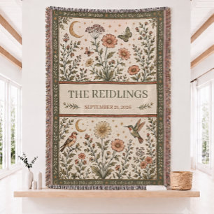 Personalized Floral Woven Throw Blanket