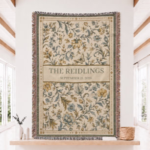 Personalized Floral Woven Throw Blanket 