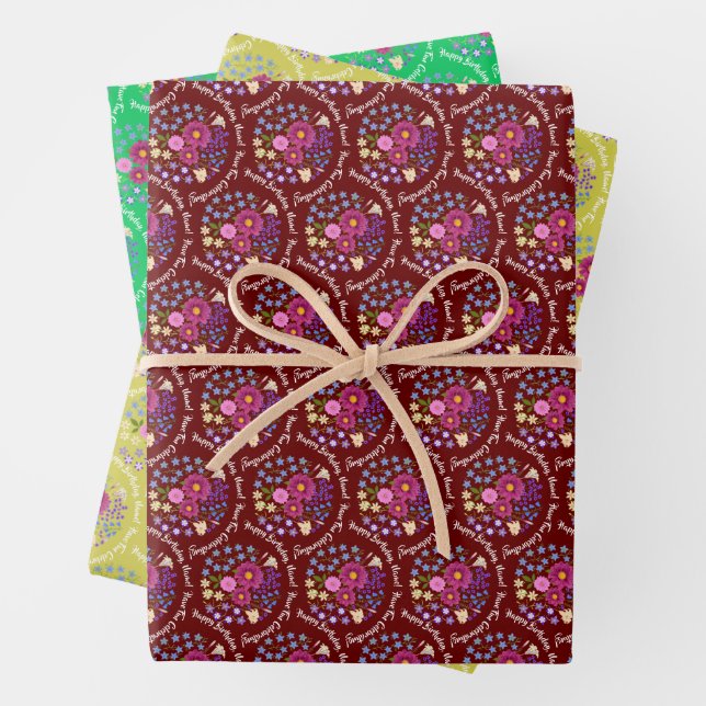 Personalized Floral Wrapping Paper Sheets  (In situ)