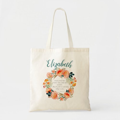 Personalized Floral Wreath Bible Verse Tote