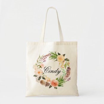 Personalized Floral Wreath Braidsmaid Tote Bag by Precious_Presents at Zazzle