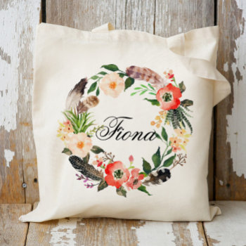 Personalized Floral Wreath Braidsmaid Welcome3 Tote Bag by Precious_Presents at Zazzle