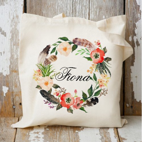Personalized Floral Wreath BraidsmaidWelcome3 Tote Bag