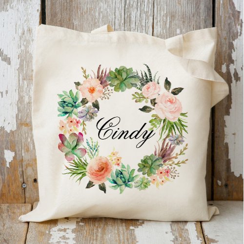 Personalized Floral Wreath BraidsmaidWelcome Tote Bag