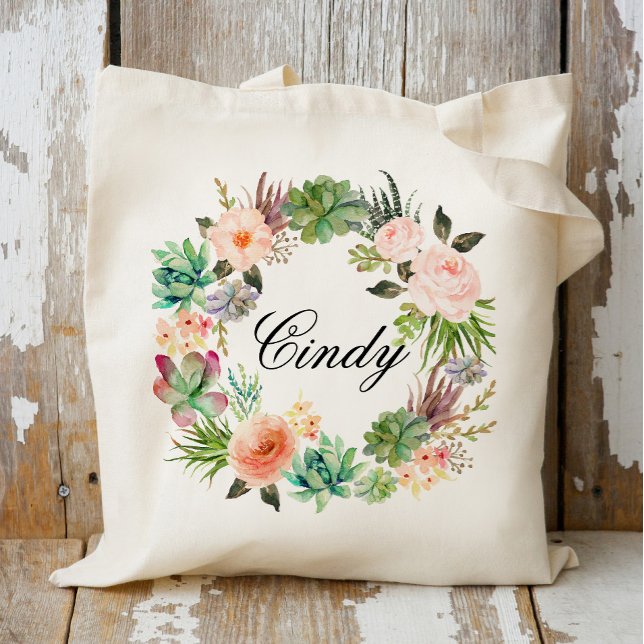 Personalized Floral Wreath Braidsmaid,Welcome Tote Bag (Creator Uploaded)