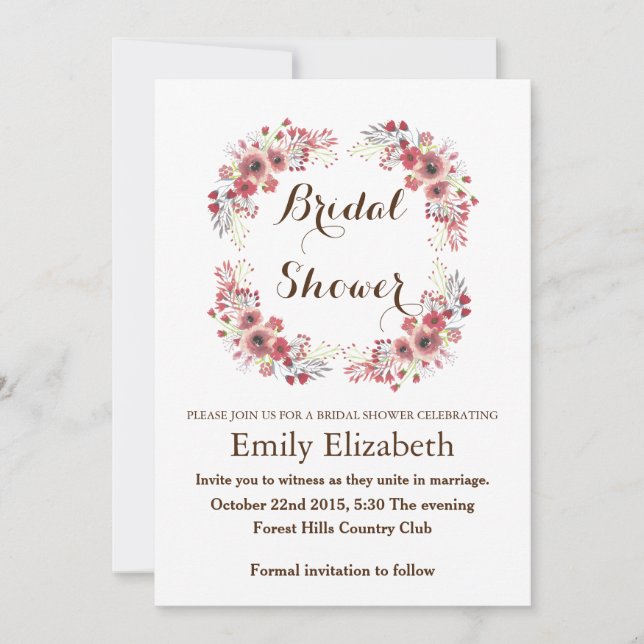 Personalized  Floral Wreath Bridal Shower Save The Date (Front)