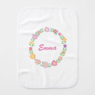 Personalized floral wreath burp cloth