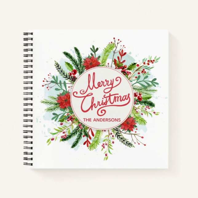 Personalized Floral Wreath Christmas Guestbook Notebook (Front)