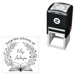 Personalized Floral Wreath Classroom Library Book Self-inking Stamp