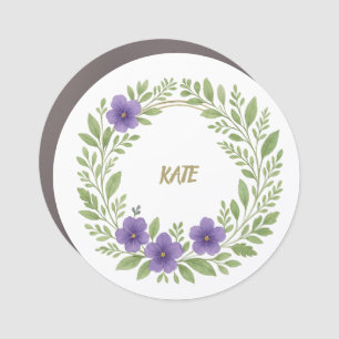 Personalized Floral Wreath – Custom Name Car Magnet