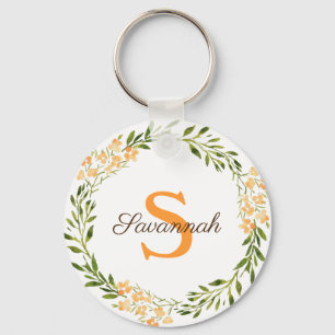 Personalized floral wreath keychain