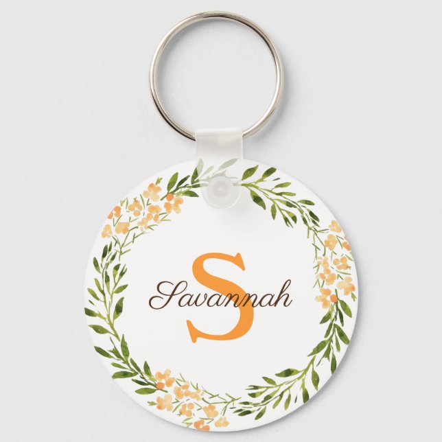 Personalized floral wreath keychain (Front)