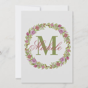 Personalized Floral Wreath Last Name Monogram Note Card
