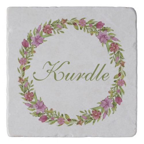 Personalized Floral Wreath Last Name Monogram Trivet