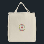 Personalized Floral Wreath Monogram Embroidered Tote Bag<br><div class="desc">Personalized Floral Wreath Monogram Embroidered Bag</div>