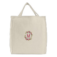Personalized Floral Wreath Monogram Embroidered Tote Bag at Zazzle