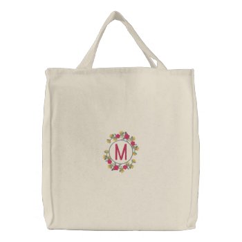 Personalized Floral Wreath Monogram Embroidered Tote Bag by Embroideredwear at Zazzle