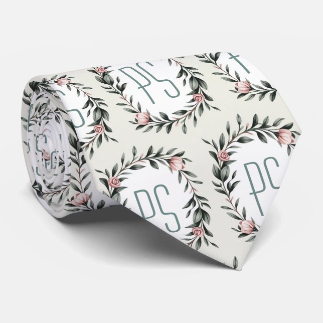 Personalized Floral Wreath Monogram  Neck Tie (Rolled)