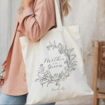 Personalized Floral Wreath Mother of the Groom Tote Bag<br><div class="desc">Click “Personalize this template” will allow you to customize further. You can change the wreath color. You can change the font size, font color and more! Be sure to check out 1000 matching items in our shop. welcome bag, wedding welcome bag, hotel guest bag, floral wreath, botanical, foliage, bride and...</div>
