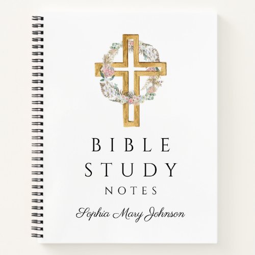 Personalized Floral Wreath Religious Cross Notebook