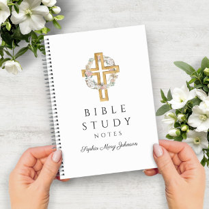 Personalized Floral Wreath Religious Cross Notebook