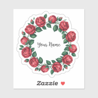 Personalized Floral Wreath Sticker - Custom Name