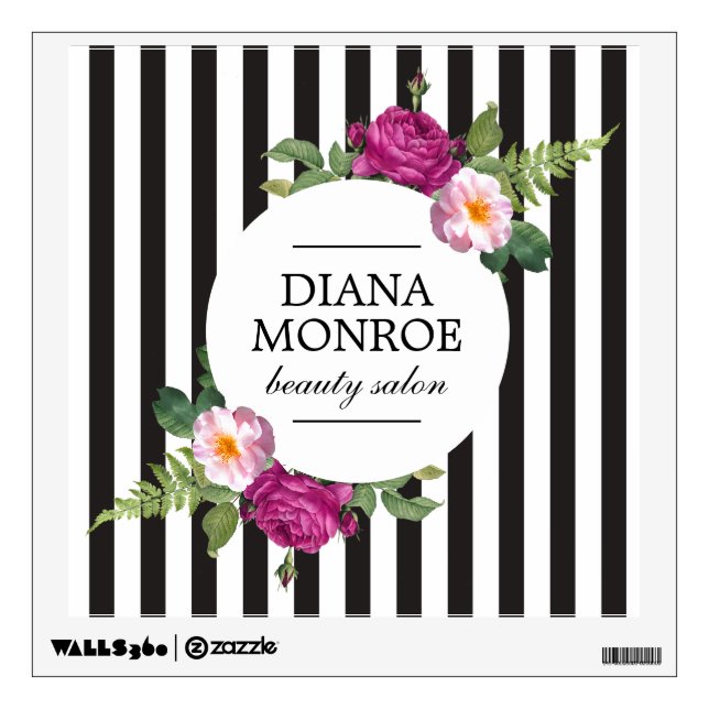 Personalized Floral Wreath Striped Wall Decal (Front)