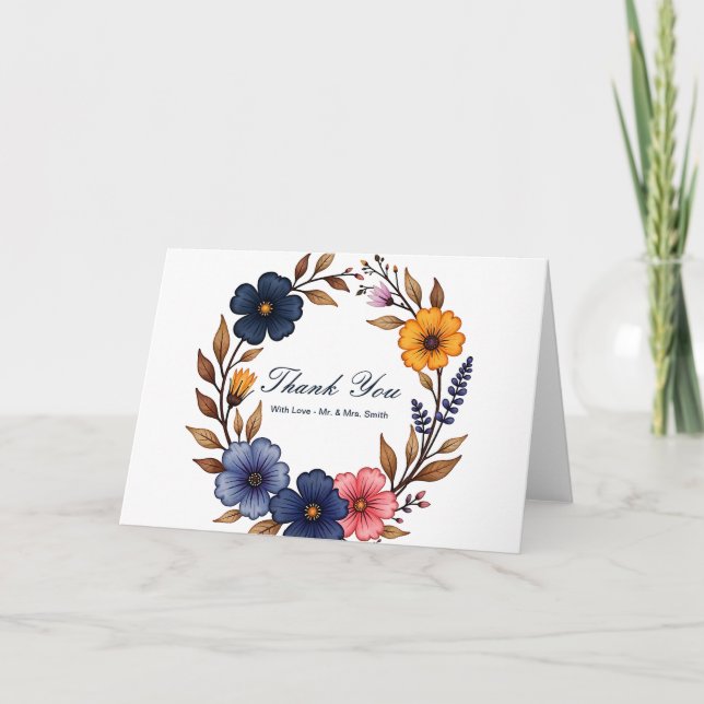 Personalized Floral Wreath Thank You Card (Front)