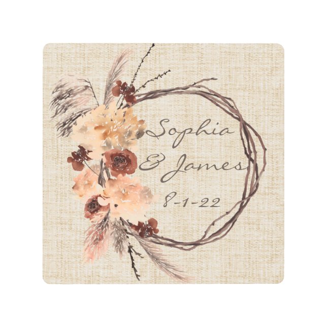 Personalized Floral Wreath- Warm Rustic Metal Print (Front)