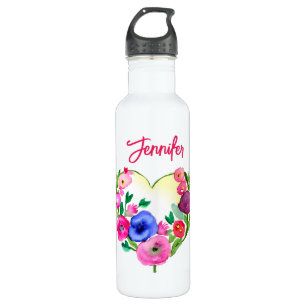 Personalized Floral Wreath Watercolor Blue Stainless Steel Water Bottle