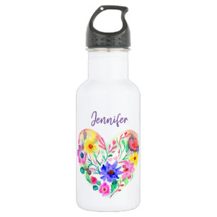 Personalized Floral Wreath Watercolor Purple Stainless Steel Water Bottle