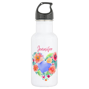 Personalized Floral Wreath Watercolor Stainless Steel Water Bottle
