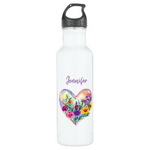 Personalized Floral Wreath Watercolor Yellow Stainless Steel Water Bottle