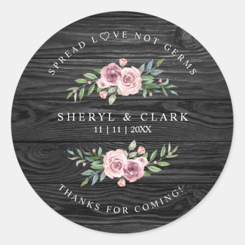 Personalized Floral Wreath Wedding Sanitizer Gel Classic Round Sticker