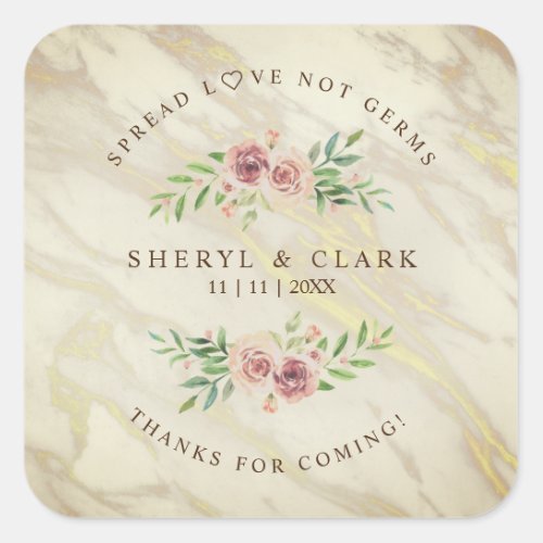 Personalized Floral Wreath Wedding Sanitizing hand Square Sticker