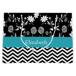 Personalized Floral & Zigzag Pattern Large Gift Bag