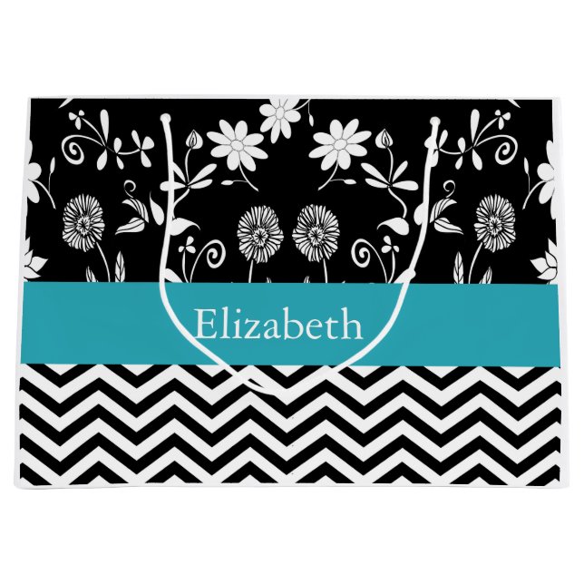 Personalized Floral & Zigzag Pattern Large Gift Bag (Front)