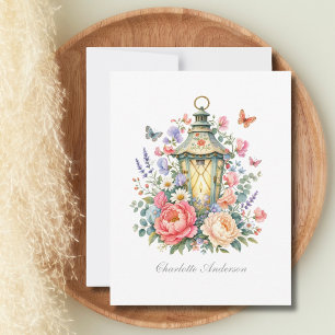 Personalized Florals Lantern Butterfly Cottagecore Note Card