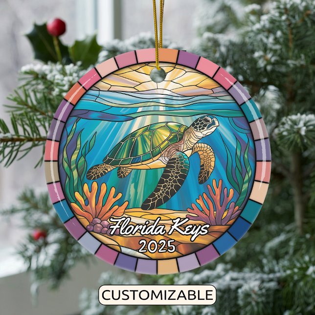 Personalized Florida Keys Ornament, Sea Turtle Ceramic Ornament (Creator Uploaded)