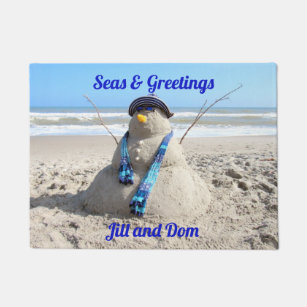 Sand Snowman on the Beach Aluminum Water Bottle