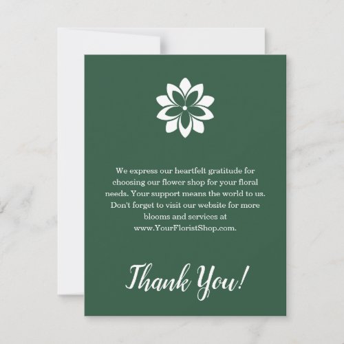 Personalized Florist Green White Thank You Card