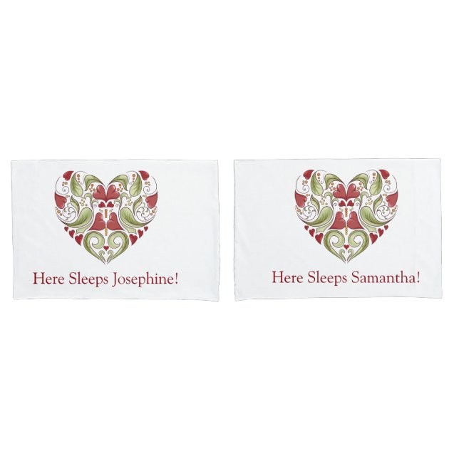 Personalized Flourish Heart Pillow Cases (Front-Set)