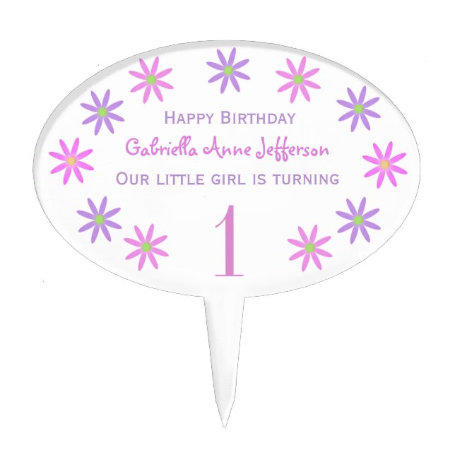 Personalized Flower: Birthday Party Cake Topper (Front)