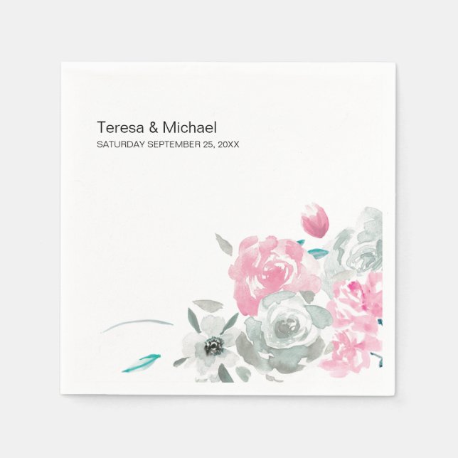 Personalized Flower blossom watercolor Wedding Napkins (Front)