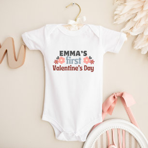 Personalized Flower First Valentine's Day Cute Baby Bodysuit