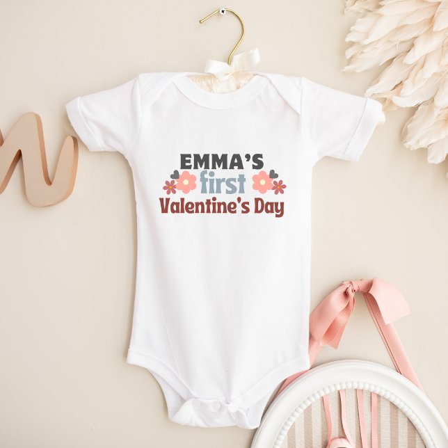 Personalized Flower First Valentine's Day Cute Baby Bodysuit (Creator Uploaded)